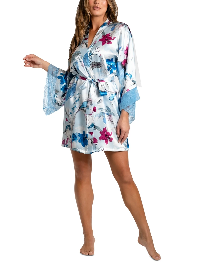 Linea Donatella Women's Ayanna Satin Lace-Trim Robe