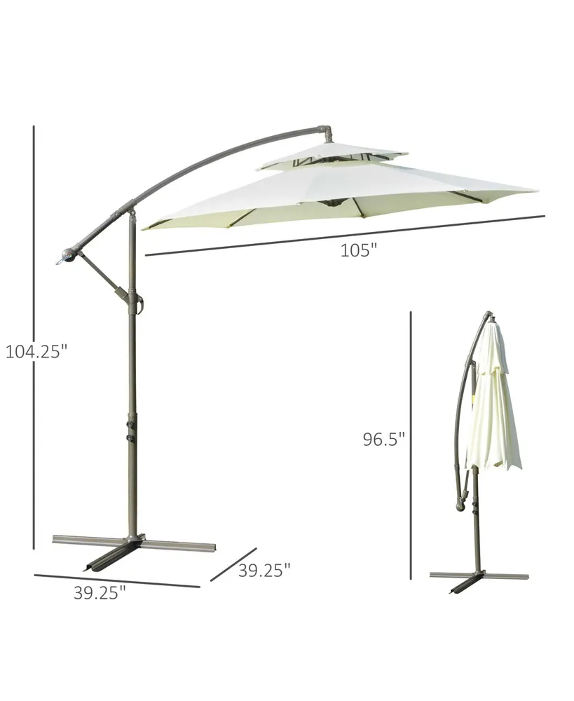 Outsunny 9' 2-Tier Cantilever Umbrella with Crank Handle, Cross Base and 8 Ribs, Garden Patio Umbrella for Backyard, Poolside, and Lawn