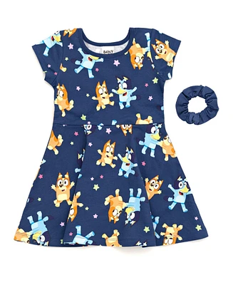 Bluey Little Girls Bingo Skater Dress and Scrunchie to