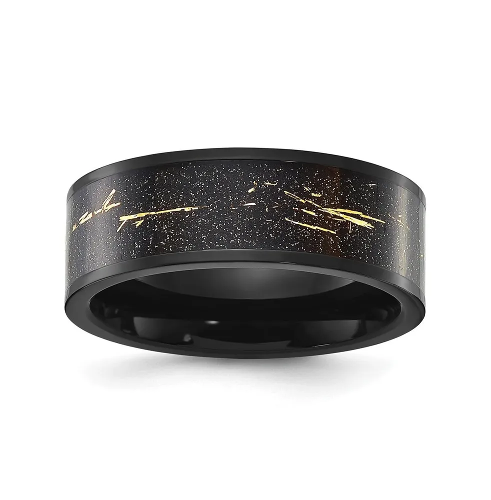 Chisel Stainless Steel Black Ip-plated Inlay Band Ring