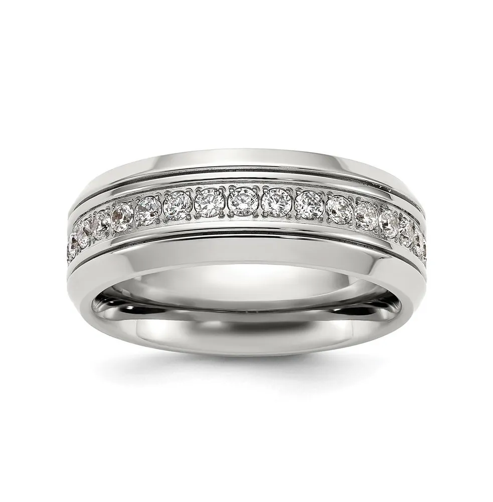 Chisel Stainless Steel Cz Band Ring