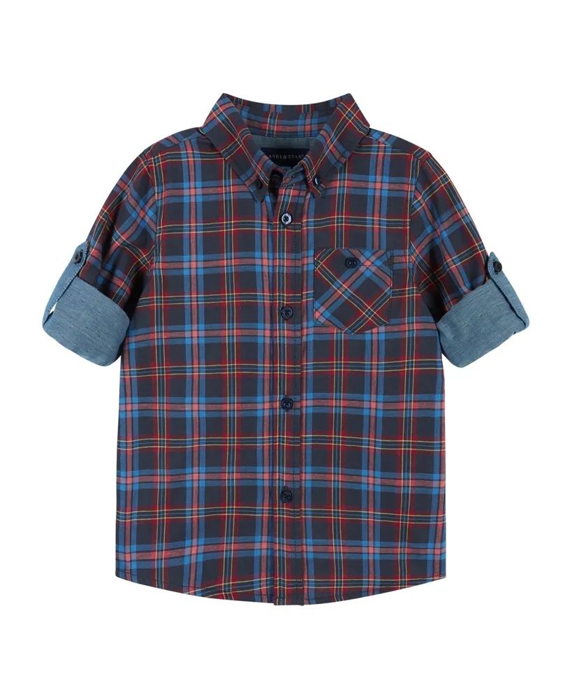 Toddler/Child Boys Navy Check Two-Faced Button-down Shirt