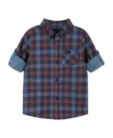 Andy & Evan Toddler Boys Toddler/Child Navy Check Two-Faced Buttondown Shirt