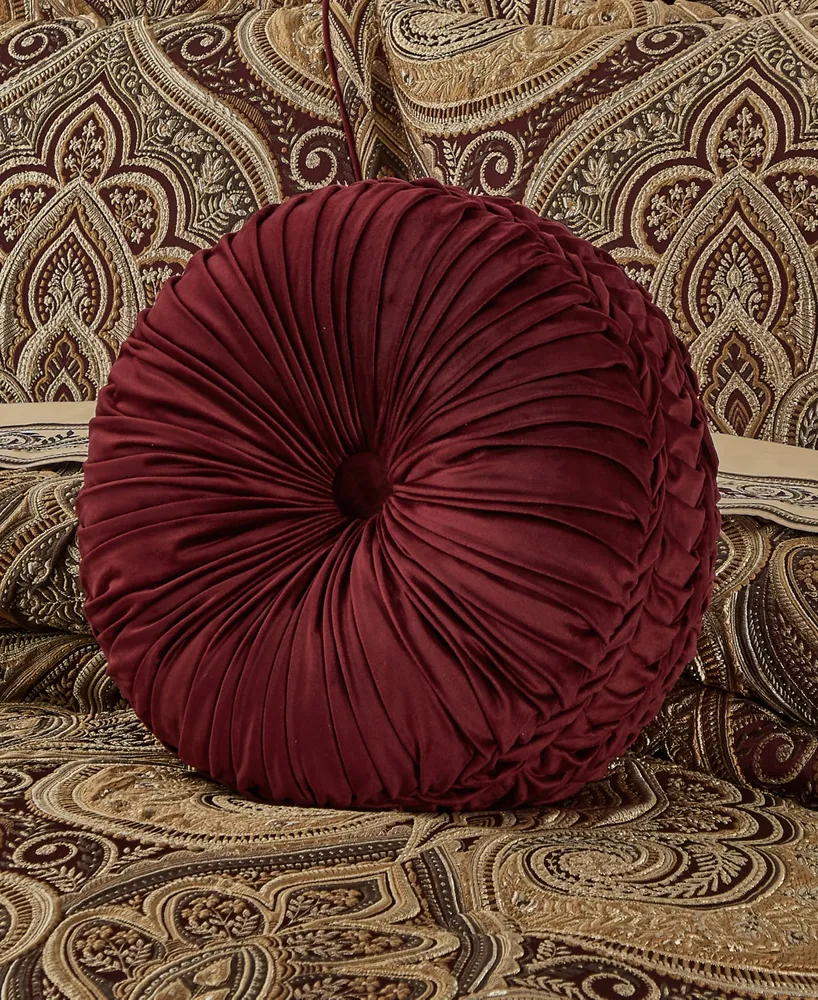Five Queens Court Bordeaux Tufted Round Decorative Pillow, 15" Round