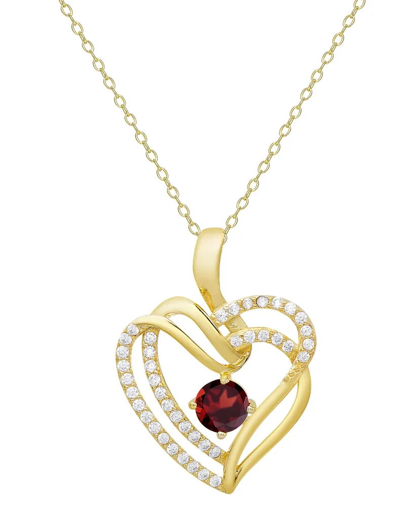 Garnet (5/8 ct. t.w.) & Lab-Grown White Sapphire (3/8 ct. t.w.) Double Heart 18" Pendant Necklace in 14k Gold-Plated Sterling Silver