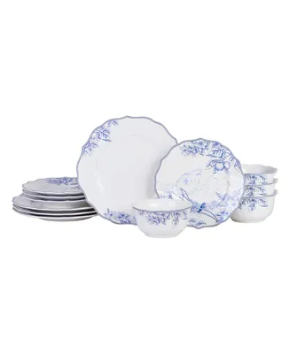 222 Fifth Hudson Valley Decal on White Background Porcelain 12 Pc Dinnerware Set, Service for 4