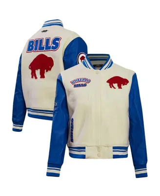 Women's Pro Standard Cream Distressed Buffalo Bills Retro Classic Vintage-Like Full-Zip Varsity Jacket