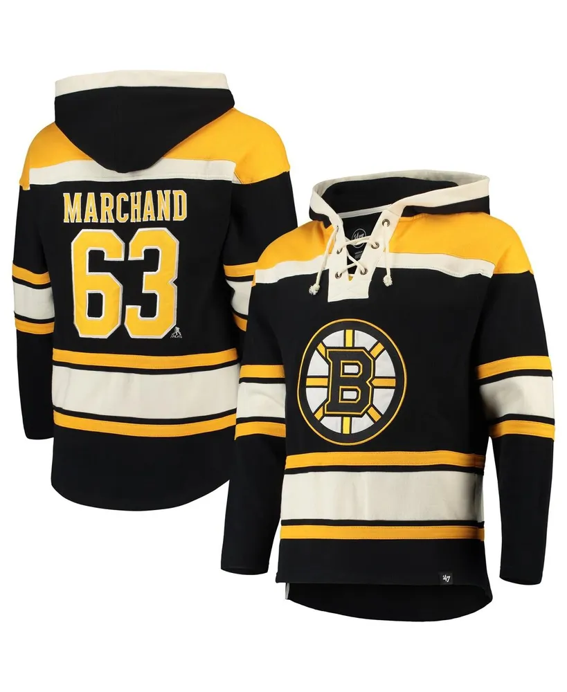 Men's '47 Brand Brad Marchand Black Boston Bruins Player Lacer Pullover Hoodie