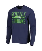 Men's '47 Brand College Navy Distressed Seattle Seahawks Wide Out Franklin Long Sleeve T-shirt