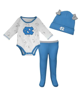 Newborn and Infant Boys and Girls Carolina Blue, White North Carolina Tar Heels Dream Team Raglan Long Sleeve Bodysuit, Hat and Pants Set