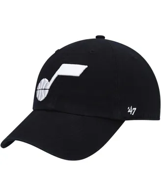 Men's '47 Brand Black Utah Jazz Team Logo Clean Up Adjustable Hat