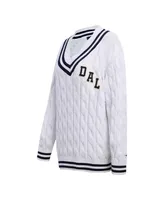 Women's Pro Standard White Dallas Cowboys Prep V-Neck Pullover Sweater