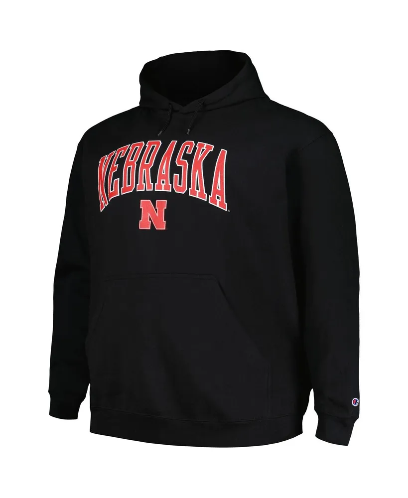 Men's Champion Black Nebraska Huskers Big and Tall Arch Over Logo Powerblend Pullover Hoodie