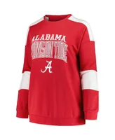 Women's Profile Crimson Distressed Alabama Tide Plus Striped Pullover Sweatshirt