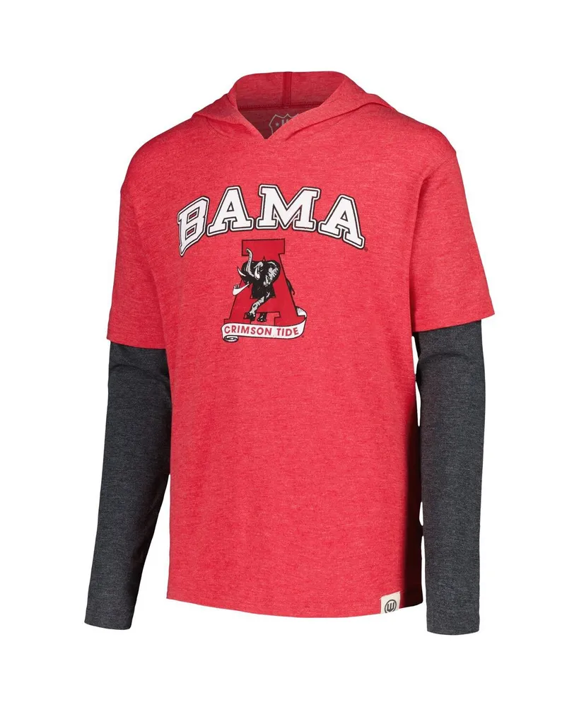 Big Boys Wes & Willy Crimson Distressed Alabama Crimson Tide Tri-Blend Long Sleeve Hoodie T-shirt