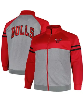 Men's Fanatics Red, Heather Gray Chicago Bulls Big and Tall Pieced Stripe Raglan Full-Zip Track Jacket
