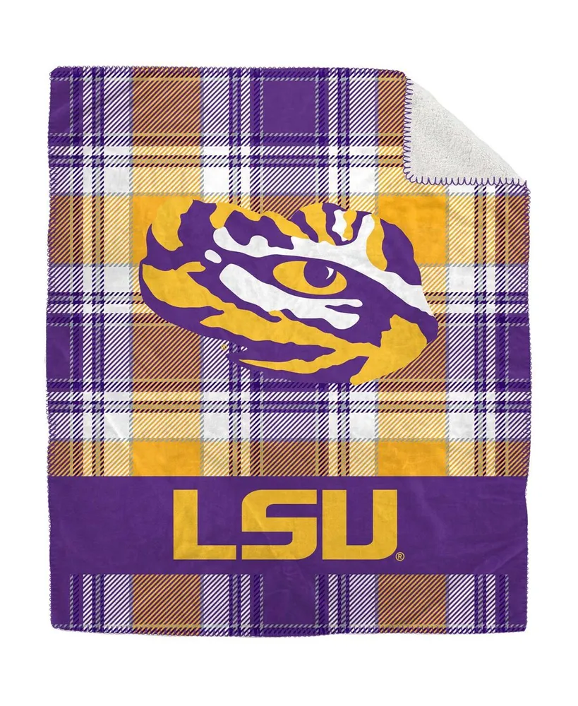 Pegasus Home Fashions Lsu Tigers 50" x 60" Plaid Flannel Sherpa Plush Blanket