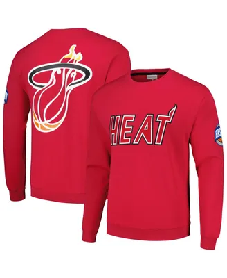 Men's Mitchell & Ness Red Miami Heat Hardwood Classics There and Back Pullover Sweatshirt