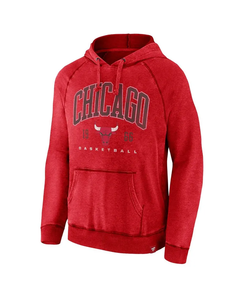 Men's Fanatics Heather Red Distressed Chicago Bulls Foul Trouble Snow Wash Raglan Pullover Hoodie