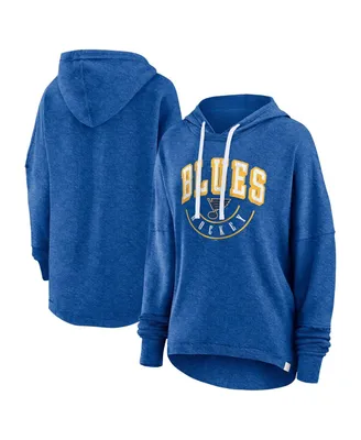 Women's Fanatics Heather Blue Distressed St. Louis Blues Lux Lounge Helmet Arch Pullover Hoodie