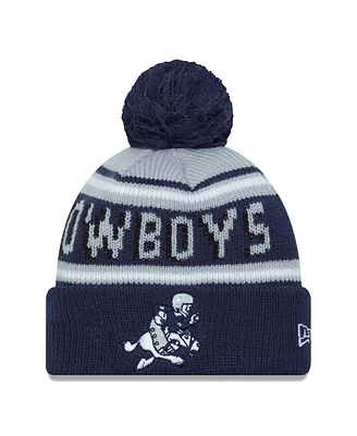 Youth Boys New Era Gray, Navy Distressed Dallas Cowboys Gridiron Classics Main Cuffed Knit Hat with Pom