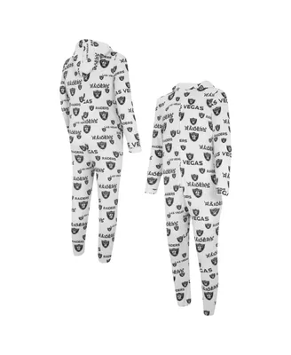 Men's Concepts Sport White Las Vegas Raiders Allover Print Docket Union Full-Zip Hooded Pajama Suit