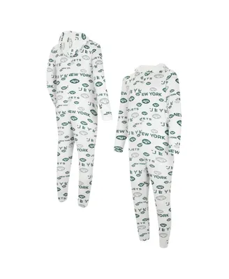 Men's Concepts Sport White New York Jets Allover Print Docket Union Full-Zip Hooded Pajama Suit