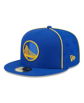 Men's New Era Royal Golden State Warriors Piped and Flocked 59Fifty Fitted Hat