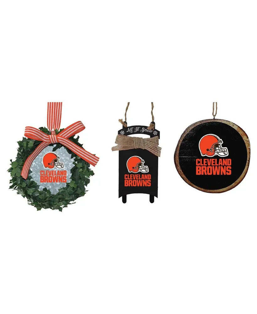 The Memory Company Cleveland Browns Three-Pack Wreath, Sled and Circle Ornament Set