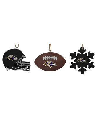 The Memory Company Baltimore Ravens Three-Pack Helmet, Football and Snowflake Ornament Set