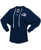 Women's Fanatics Navy Colorado Avalanche Jersey Lace-Up V-Neck Long Sleeve Hoodie T-shirt