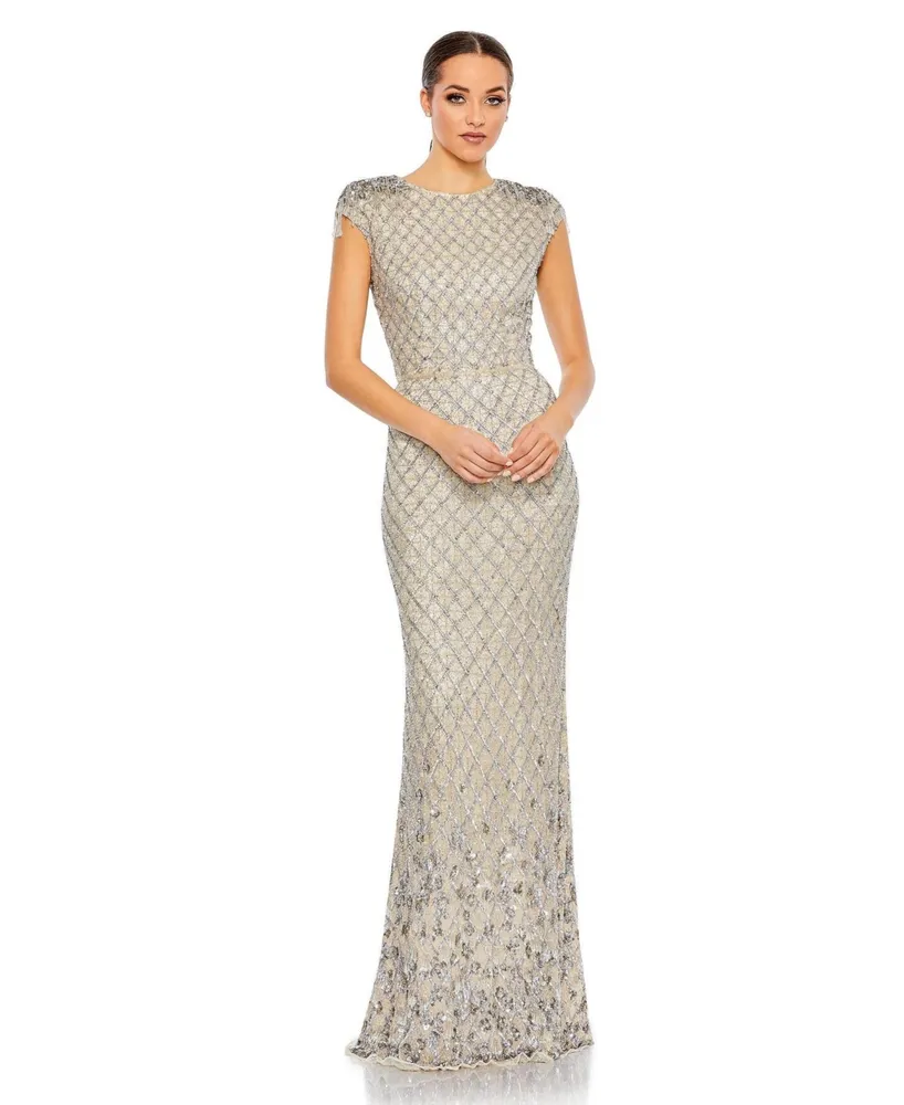 Adrianna Papell Womens Beaded Illusion Column Gown : : Clothing,  Shoes & Accessories