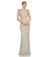 Women's Embellished Crystal Cap Sleeve Column Gown