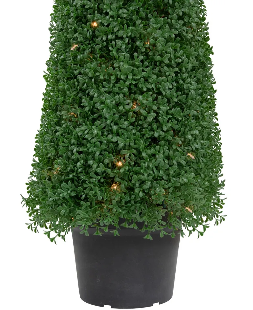 4' Pre-Lit Artificial Boxwood Cone Topiary Tree with Round Pot Clear Lights