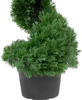 4' Artificial Cedar Spiral Topiary Tree in Black Pot Unlit