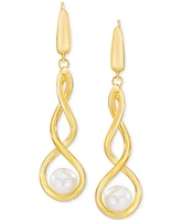 Cultured Freshwater Pearl (7-8mm) Twist Drop Leverback Earrings in 14k Gold