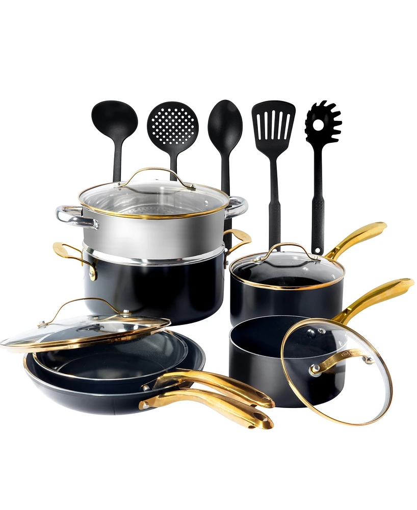 Gotham Steel Natural Collection Ceramic Coating Non-Stick 15-Piece Cookware Set with Gold-Tone Handles