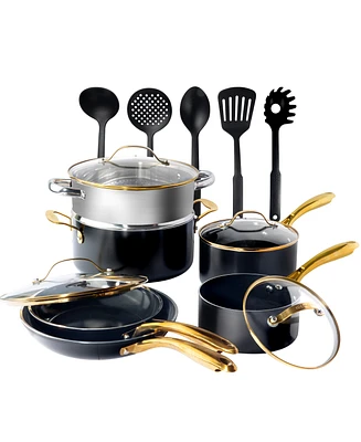 Gotham Steel Natural Collection Ceramic Coating Non-Stick 15-Piece Cookware Set with Gold-Tone Handles