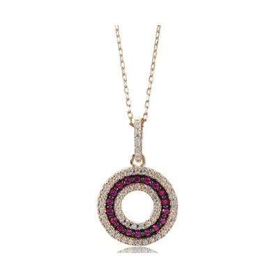 Suzy Levian Sterling Silver Cubic Zirconia 3-Row Open Circle Pendant Necklace