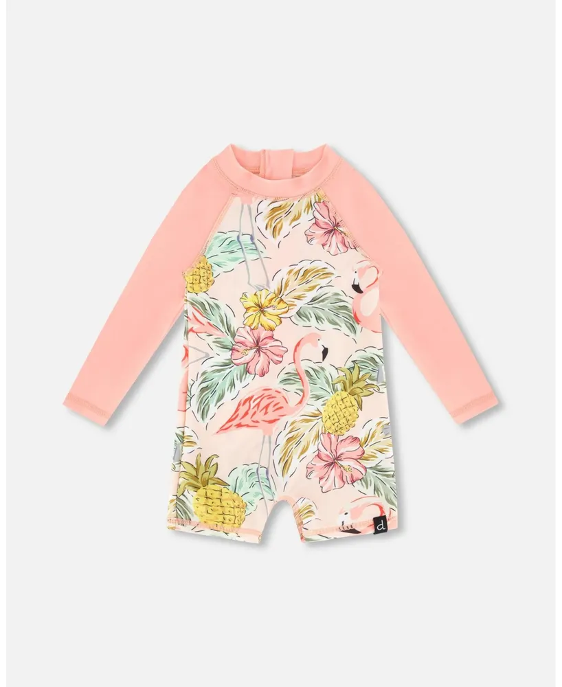 Baby Girl One Piece Long Sleeve Rash guard Printed Flamingo - Infant