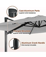 Mondawe 10ft Square Cantilever Solar Led Umbrella with Included Base Stand for Outdoor Sun Shade