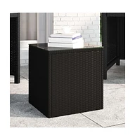 Side Table Black 15.7"x14.6"x15.9" Poly Rattan and Tempered Glass