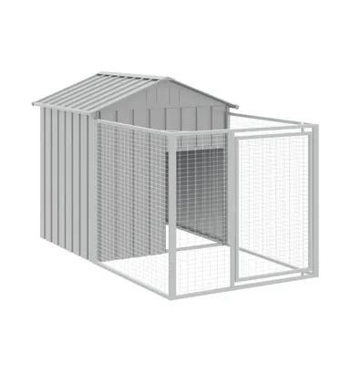 Dog House with Run Light Gray 46.1"x79.1"x48.4" Galvanized Steel