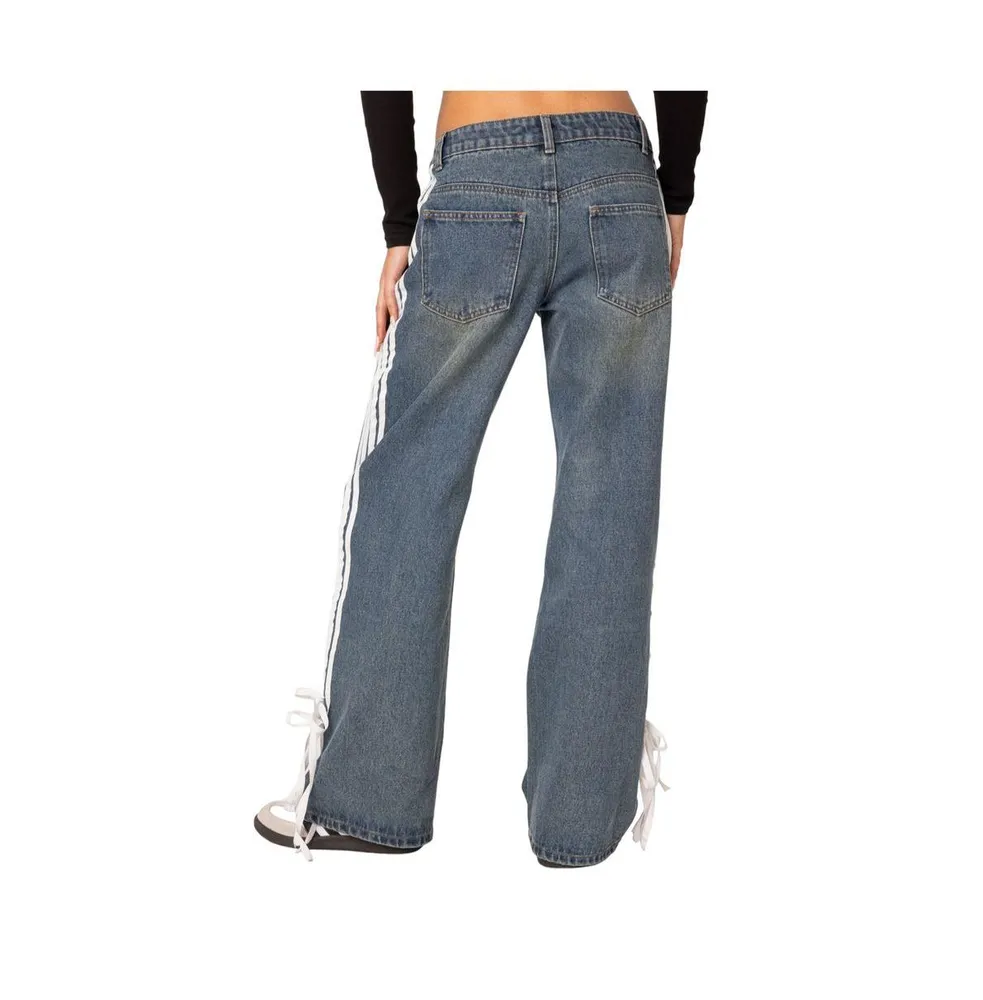 Women's Washed Low rise ribbon jeans - Blue