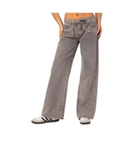 Women's Tie waist washed low rise jeans - Light