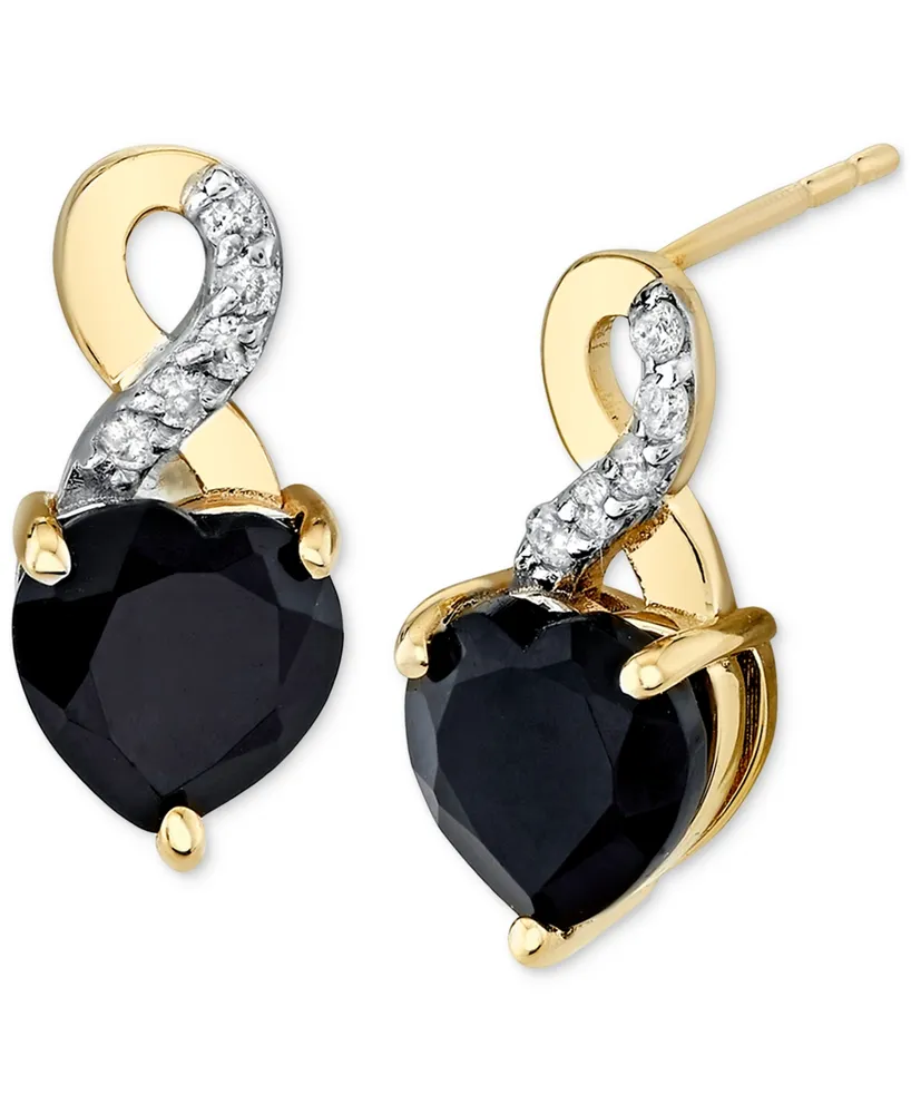Onyx & Diamond Accent Heart Stud Earrings in 10k Gold