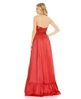 Women's Asymmetrical Strapless Ruffle Gown