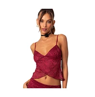 Women's Crossover sheer lace tank top