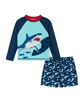 Andy & Evan Little Boys Toddler/Child Shark Graphic Raglan Rashguard and Boardshort