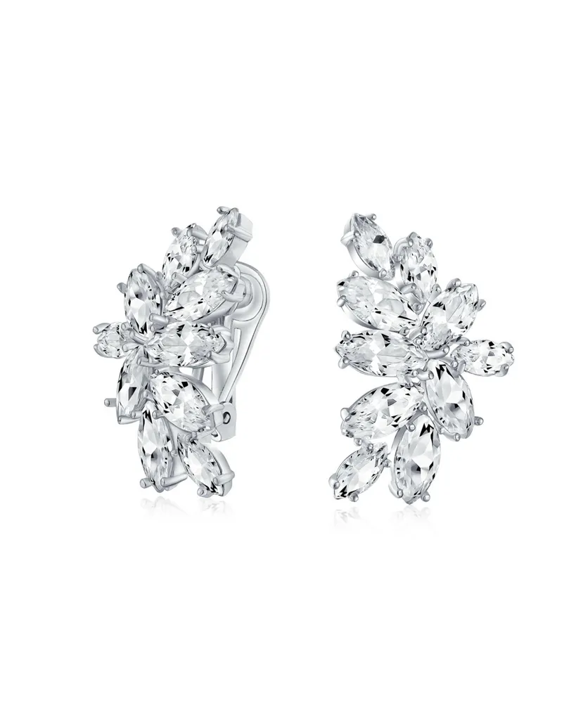 Elegant Classic Bridal Marquise Cut Clusters Aaa Cubic Zirconia Cz Leaf Clip On Earrings For Women Wedding Prom Formal Party